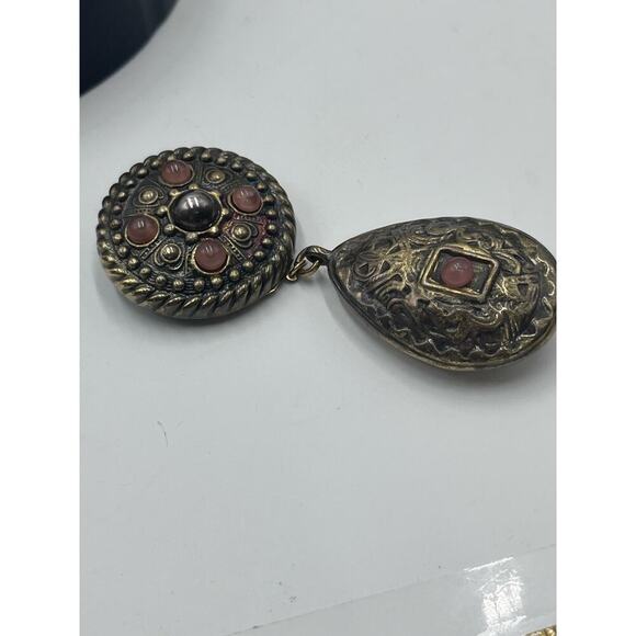 CHARLIE LAURE PARIS Vintage 4” Brass Articulated Dangle Repousse Orange Brooch - Picture 14 of 15